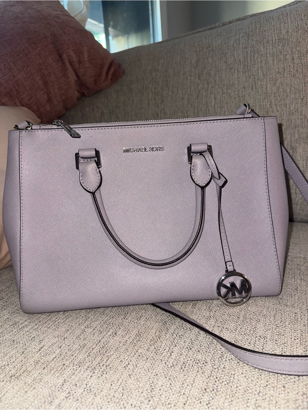 Michael Kors Lavender Saffiano Leather Satchel with MK Charm